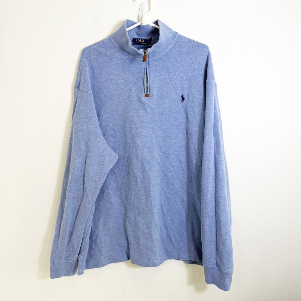 Polo Ralph Lauren Quarter 1/4 Zip Sweater Men XXL Light Blue Pullover Knit Pony